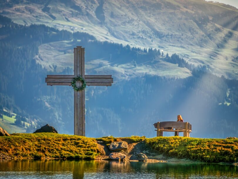 lake, cross, landscape